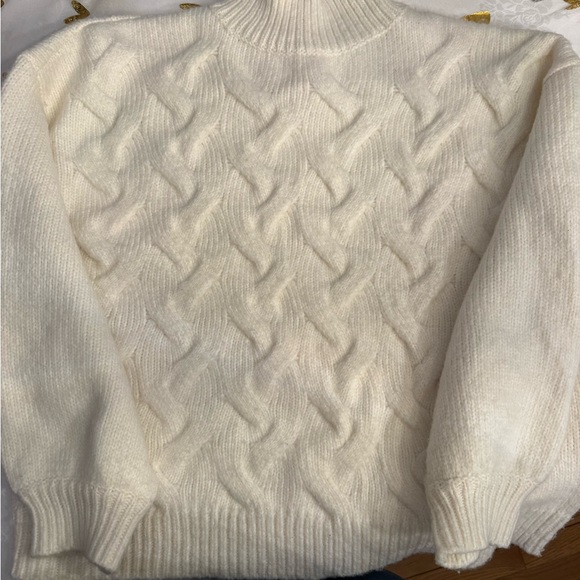Nine West Sweaters - Nine West Cream Cable-Pattern Mock Neck Sweater
